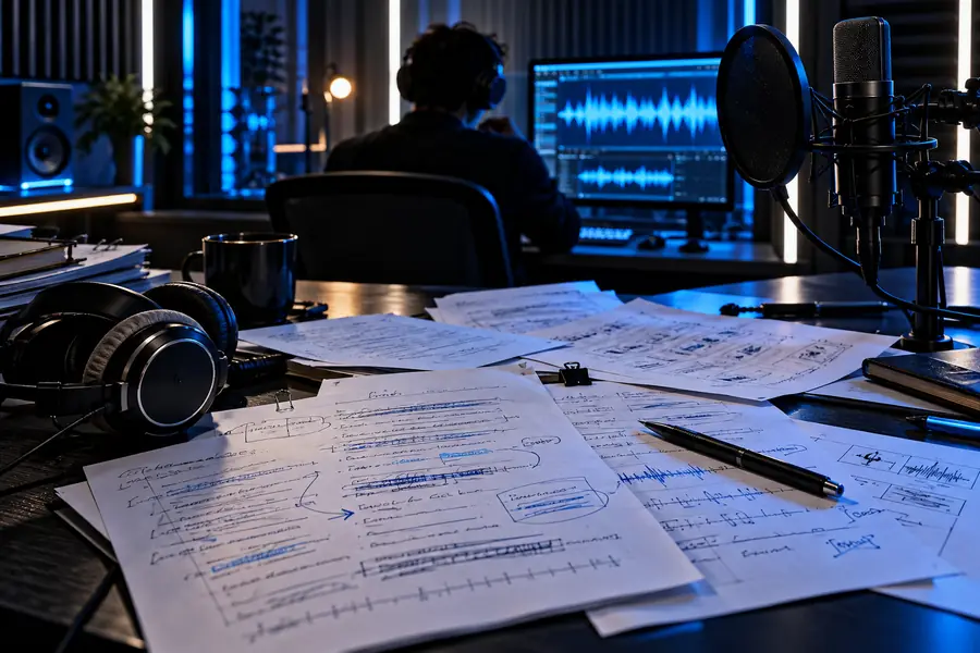 Unstructured script and delivery notes before a voice draft