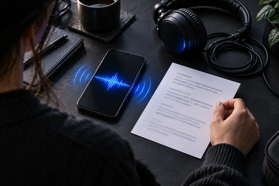 iPhone voice workflow with a prepared script