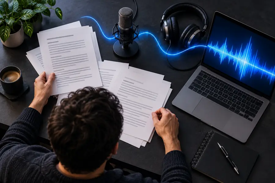 Text prepared for an online voice generation workflow