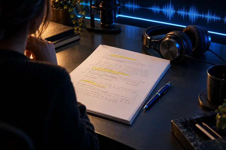 Written script prepared for voice generation
